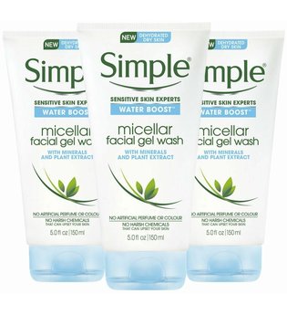 Simple Water Boost Micellar Facial Gel Wash for Dry Skin 3 x 150ml