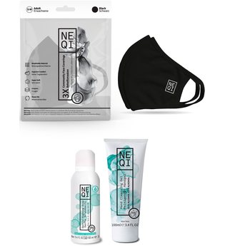 NEQI Mund-Nasen-Maske, Set, 3-teilig, inkl. feuchtigkeitsspendende Handseife und Handreinigungsgel