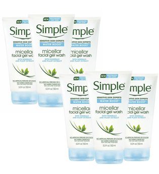 Simple Water Boost Micellar Facial Gel Wash for Dry Skin 6 x 150ml