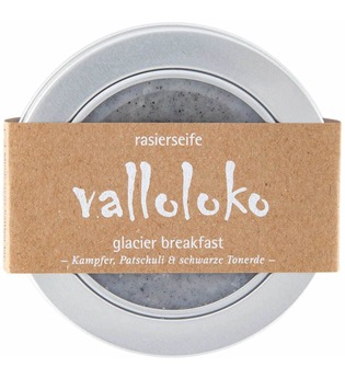 Valloloko Glacier Breakfast Kampfer, Patschuli & schwarze Tonerde Rasierseife 100 g
