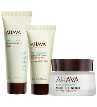 Ahava Gesichtspflege Time To Clear Celebrate Your Skin Set Time To Clear Purifying Mud Mask 20 ml + Time To Hydrate Essential Day Moisturizer Normal to Dry Skin 15 ml + Time To Hydrate Night 