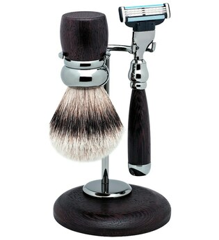 Erbe Shaving Shop Rhodium-Rasier-Garnitur dreiteilig, Wengeholz, Gillette Mach 3 Rasierset