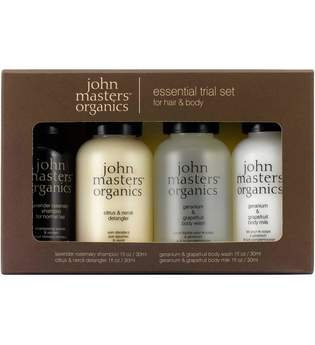 John Masters Organics Haarpflege Shampoo Essential Trial Set Lavender Rosemary 30 ml + Citrus & Neroli Detangler 30 ml + Geranium & Grapfruit Body Wash 30 ml + Geranium & Grapefruit Body Milk