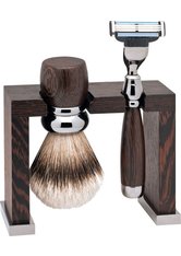 Erbe Shaving Shop Rhodium-Rasier-Set dreiteilig, Wengeholz, Gillette Mach 3 Rasierset