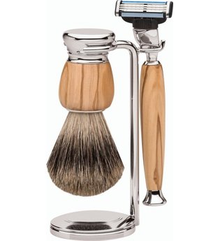 Erbe Shaving Shop Premium Design MILANO Dachshaar & Mach3 Olivenholz Rasiergarnitur Rasierset