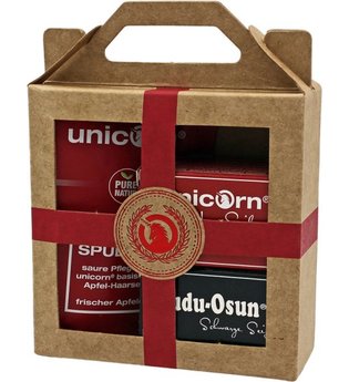 Unicorn Geschenk-Set mini-Apfel Haarseife 16g + sauer Spülung 10ml + Dudu Osun CLASSIC 25g rot Haarpflegeset