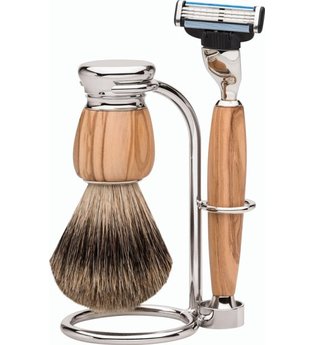 Erbe Shaving Shop Premium Design MILANO Rasiergarnitur Dachshaar & Mach3 Olivenholz Rasierset