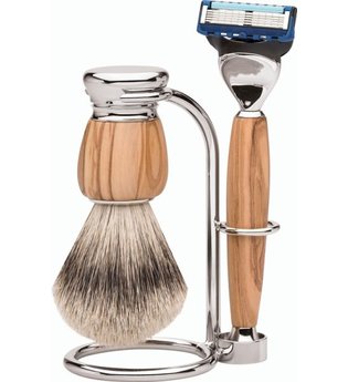 Erbe Shaving Shop Premium Design MILANO Rasiergarnitur Silberspitz & Fusion Olivenholz Rasierset