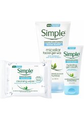 Simple Water Boost Bundle of Micellar Cleansing Wipes x 25, Gel Wash x 150ml & Hydrating Gel Cream x 50ml