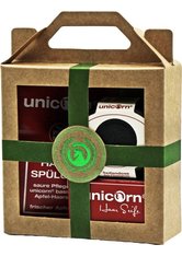 Unicorn Geschenk-Set mini-Apfel Haarseife 16g + sauer Spülung 10ml + Seifendose klein samtschwarz grün Haarpflegeset